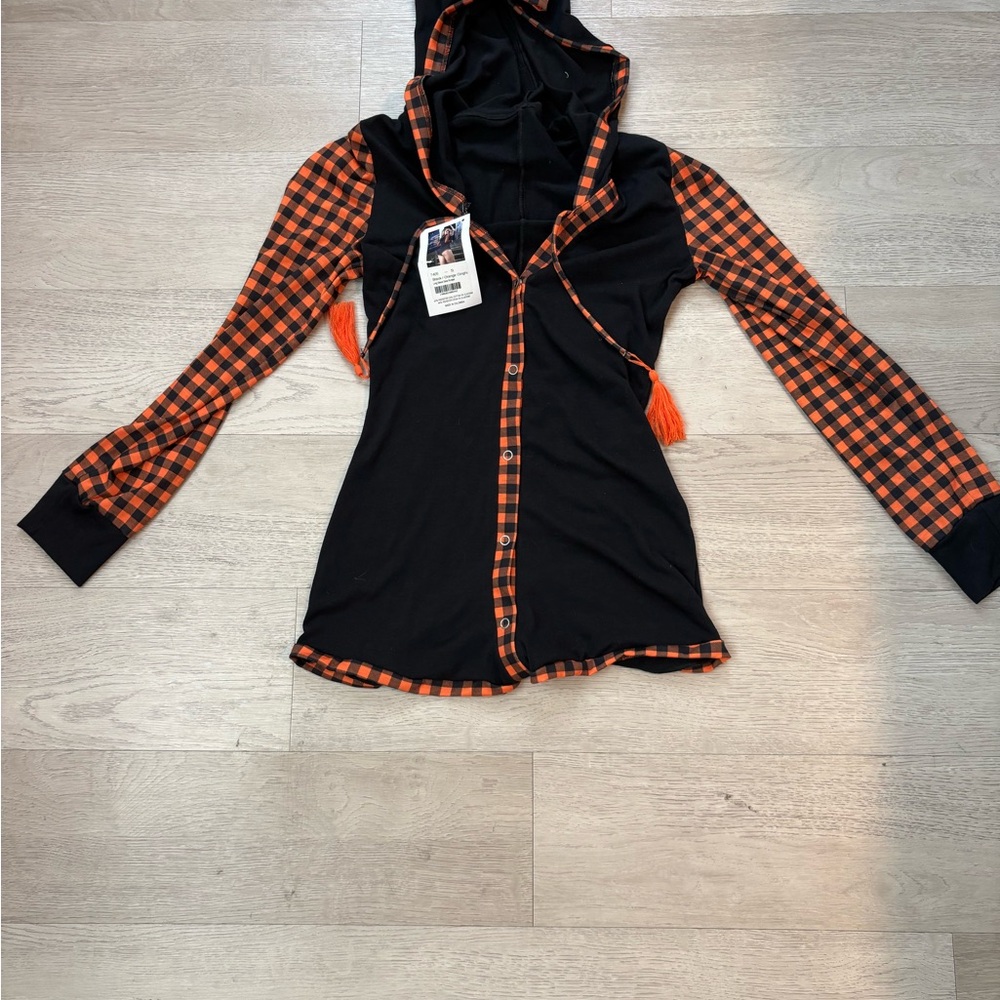 Mapale Halloween Black and Orange Plaid Hooded Shirt